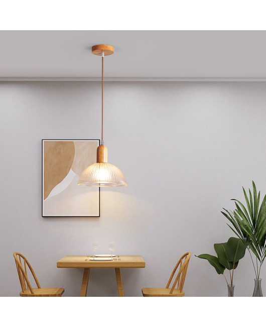 Cross border Japanese style solid wood glass three headed restaurant chandelier, new Chinese style bar counter dining table, bedroom bedside wooden hanging lamp