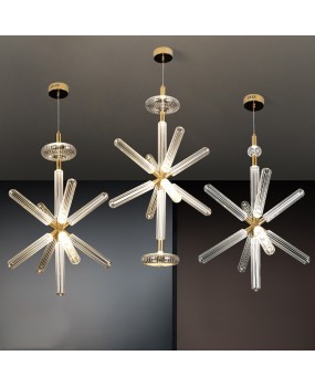 Snowflake striped light, light luxury, post-modern, rice shaped restaurant, hotel villa, duplex staircase, carved glass tube pendant light