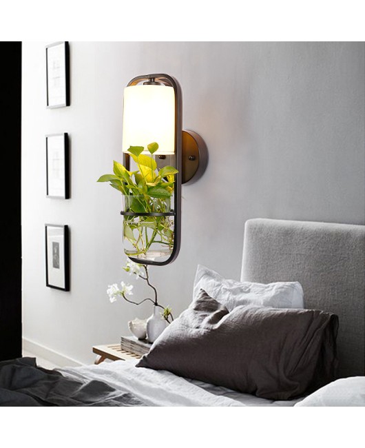 Chinese modern iron art creative potted plant glass wall lamp bedside living room dining room bar corridor decorative wall lamp