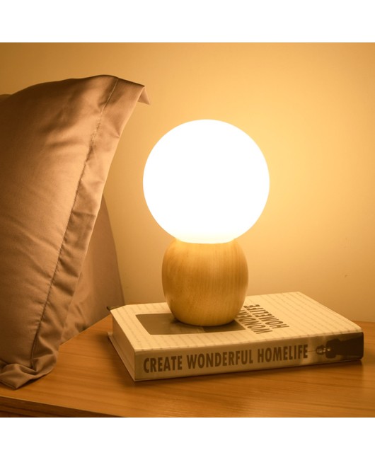 Manufacturer direct sales creative Nordic solid wood milk white glass ball table lamp, bedroom bedside lamp, study children's desk lamp