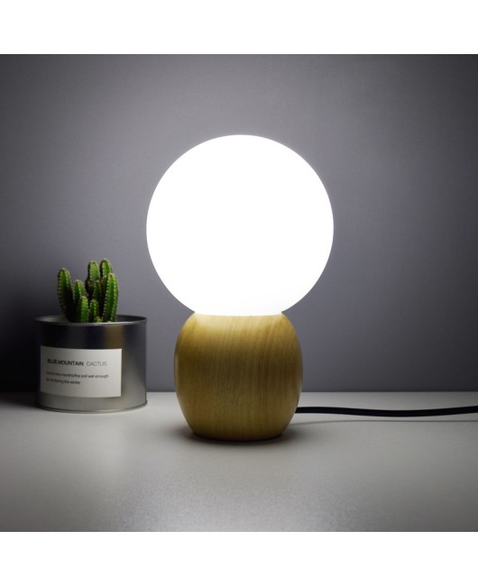 Manufacturer direct sales creative Nordic solid wood milk white glass ball table lamp, bedroom bedside lamp, study children's desk lamp