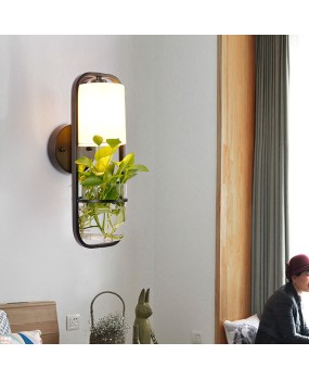 Chinese modern iron art creative potted plant glass wall lamp bedside living room dining room bar corridor decorative wall lamp