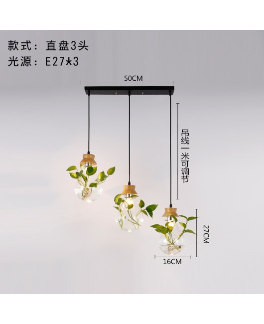 Modern creative bar counter restaurant, glass water plant fish tank pendant light, countryside small fresh bedside personalized pendant light