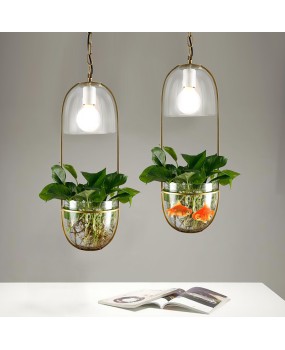 Creative glass plant hydroponic pendant light, Nordic hydroponic plant iron art restaurant bar counter aisle balcony creative pendant light