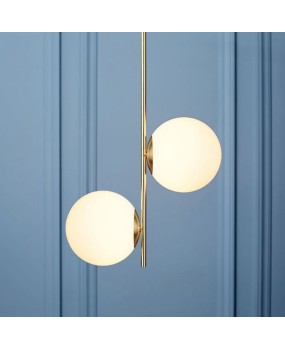 Nordic living room dining room milky white round ball chandelier retro creative American double head iron glass magic bean golden chandelier