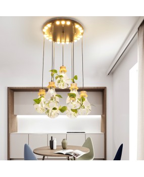 Modern creative bar counter restaurant, glass water plant fish tank pendant light, countryside small fresh bedside personalized pendant light