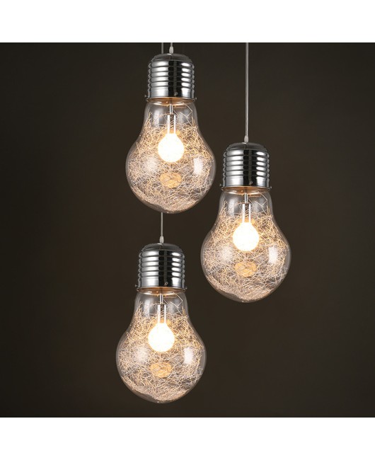 Modern, minimalist, creative, personalized large light bulb pendant lamp, restaurant lighting, bar counter aisle, gold, silver, aluminum wire glass bedroom lamp
