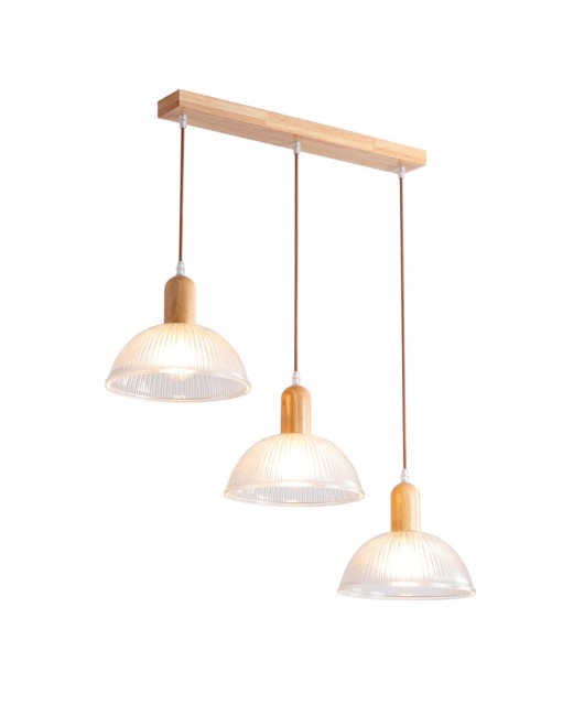 Cross border Japanese style solid wood glass three headed restaurant chandelier, new Chinese style bar counter dining table, bedroom bedside wooden hanging lamp