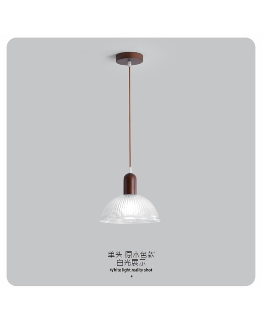 Cross border Japanese style solid wood glass three headed restaurant chandelier, new Chinese style bar counter dining table, bedroom bedside wooden hanging lamp