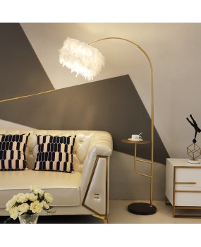 Feather floor lamp, luxurious Nordic living room style, sofa, coffee table, storage, bedroom bedside table, integrated desk lamp