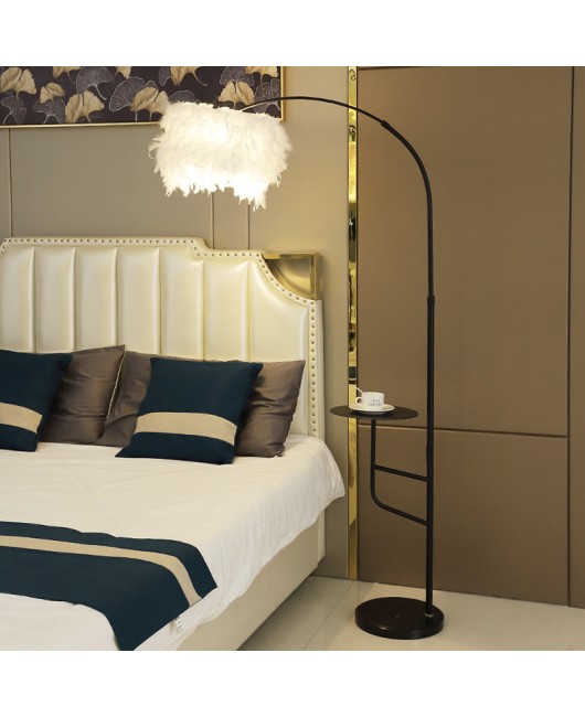 Feather floor lamp, luxurious Nordic living room style, sofa, coffee table, storage, bedroom bedside table, integrated desk lamp