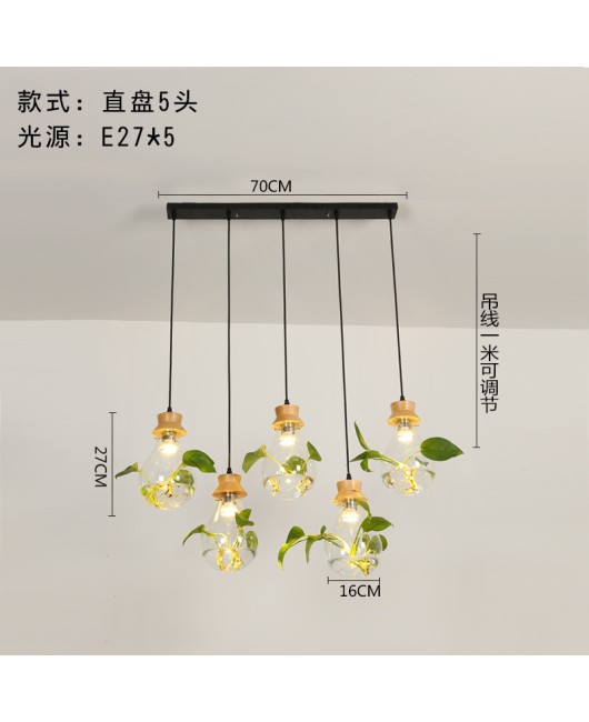 Modern creative bar counter restaurant, glass water plant fish tank pendant light, countryside small fresh bedside personalized pendant light