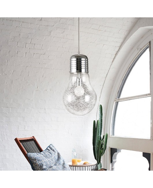 Modern, minimalist, creative, personalized large light bulb pendant lamp, restaurant lighting, bar counter aisle, gold, silver, aluminum wire glass bedroom lamp