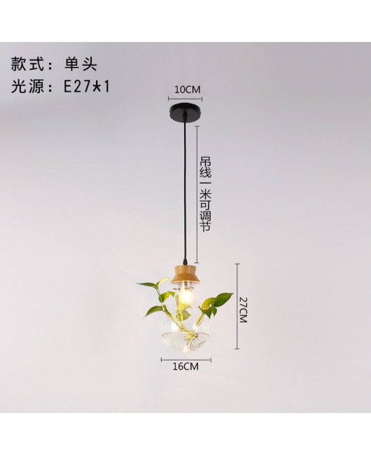 Modern creative bar counter restaurant, glass water plant fish tank pendant light, countryside small fresh bedside personalized pendant light