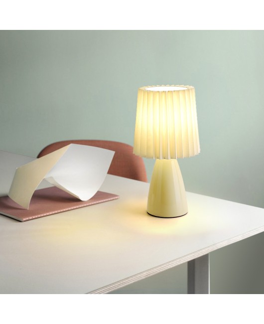 Milk shake table lamp, pleated retro bedroom bedside lamp, small night light, Nordic ins girl atmosphere light, bedside table decoration
