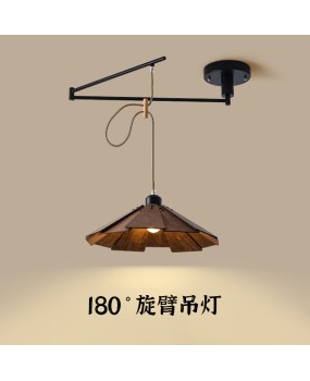 Nordic minimalist wooden dining table with movable pendant light, wood art adjustable dining table, bar counter pendant light, Japanese Wabi Sabi style pendant light