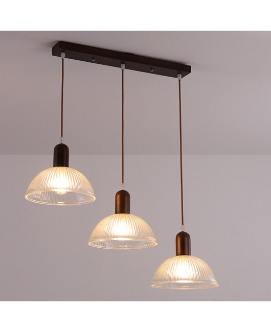 Cross border Japanese style solid wood glass three headed restaurant chandelier, new Chinese style bar counter dining table, bedroom bedside wooden hanging lamp