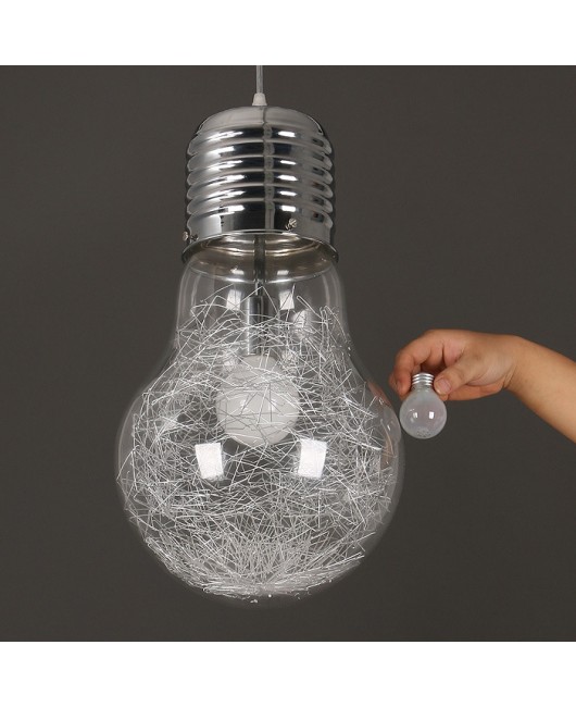 Modern, minimalist, creative, personalized large light bulb pendant lamp, restaurant lighting, bar counter aisle, gold, silver, aluminum wire glass bedroom lamp