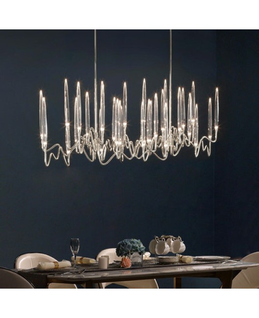 Light luxury golden restaurant pendant light, post-modern acrylic dining room, personalized long strip villa, hotel front desk, bar counter pendant light