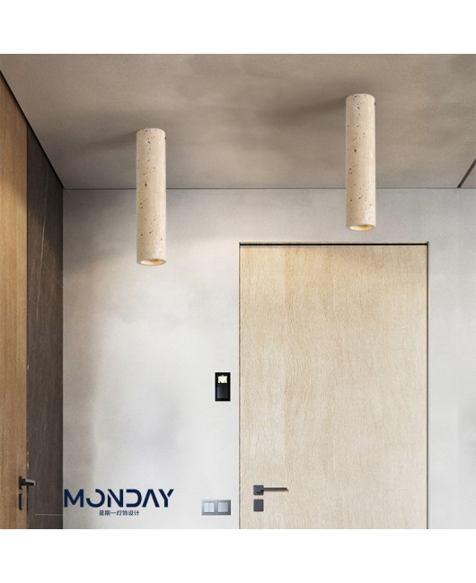 Japanese Wabi Sabi style yellow cave stone cylindrical ceiling light, modern and simple entrance hallway light, creative homestay retro lighting
