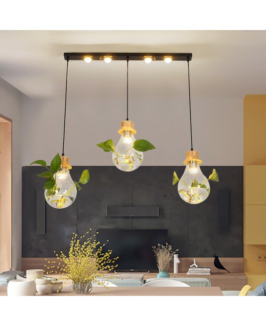 Modern creative bar counter restaurant, glass water plant fish tank pendant light, countryside small fresh bedside personalized pendant light