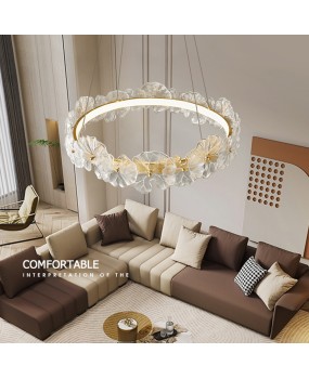Full copper French pendant light, living room main light, luxurious 2024 new designer, high-end art glass dining room bedroom light