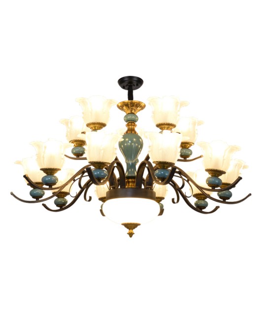American retro ceramic chandelier, living room, grand Nordic light luxury model room, designer hotel club, villa lighting