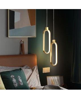 Full copper bedroom headboard pendant light Nordic post-modern minimalist master bedroom creative personality living room background wall small pendant light