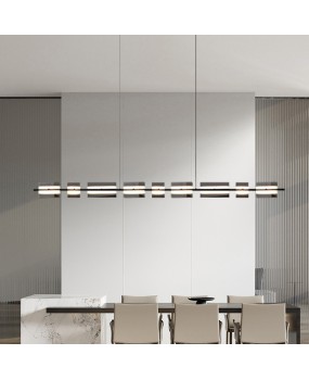 Italian minimalist all copper restaurant pendant light, high-end designer, artistic glass bar counter, office desk, straight strip light fixture