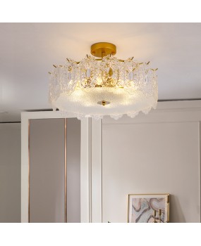 Light luxury French crystal ceiling light, simple, modern, creative, atmospheric circular room light, warm and romantic master bedroom light