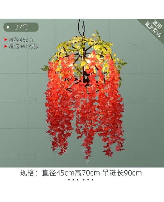Industrial style retro walnut music restaurant bar plant flower pendant light creative green plant circular art pendant light