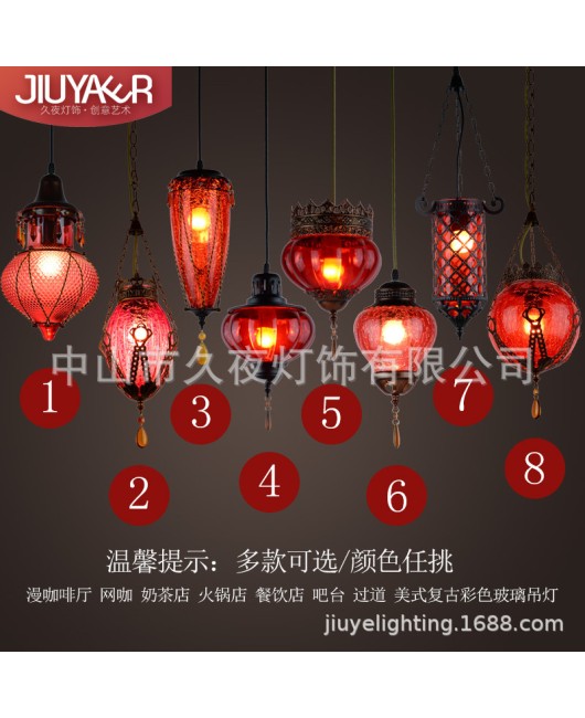 American retro colored glass chandelier creative theme Western restaurant aisle bar counter booth personalized diffuse coffee lighting fixtures