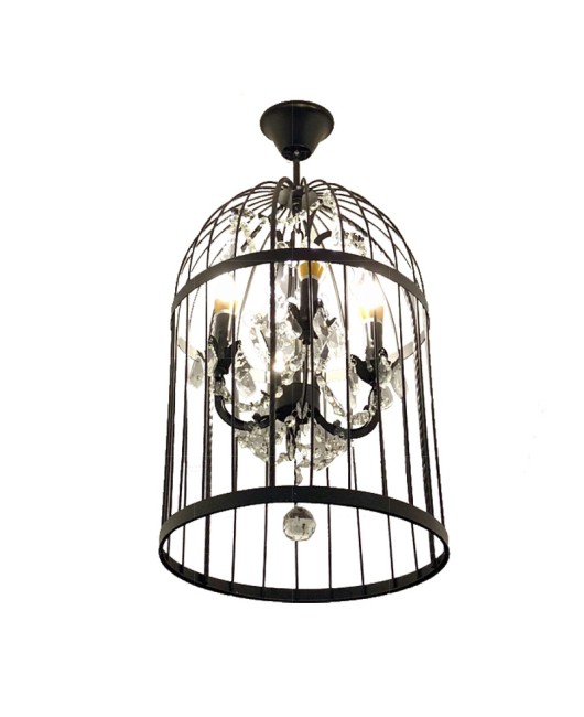 Industrial style American retro creative crystal birdcage chandelier personalized clothing hotel Western restaurant clubhouse wrought iron lighting fixtures