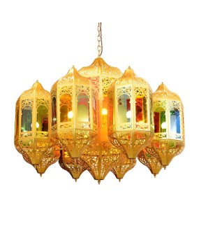 Arabic style Thai style lamp, exotic style, Xinjiang restaurant villa chandelier, colored glass hotel project chandelier
