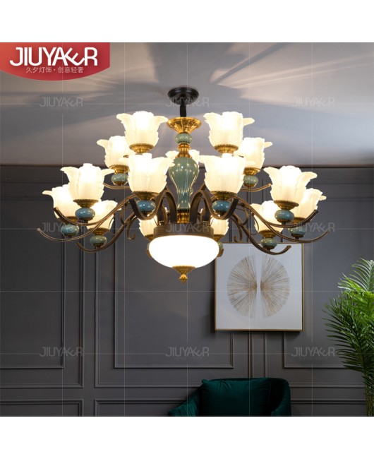 American retro ceramic chandelier, living room, grand Nordic light luxury model room, designer hotel club, villa lighting