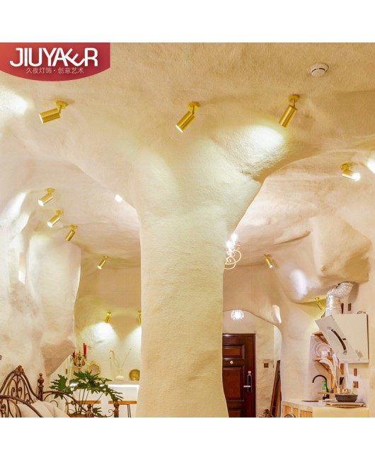 Nordic gold surface mounted spotlights, living room dining room ceiling lights, clothing store backgrounds, LED tracks, brass colored spotlights