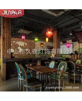American retro colored glass chandelier creative theme Western restaurant aisle bar counter booth personalized diffuse coffee lighting fixtures