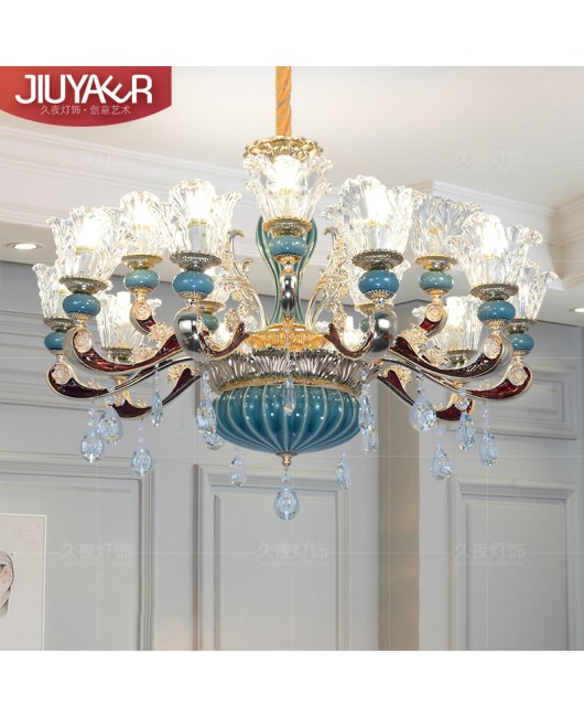 European style living room crystal chandelier, French style palace countryside villa retro ceramic chandelier, light luxury bedroom glass chandelier