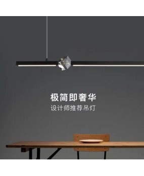 Modern minimalist and luxurious crystal restaurant pendant lamp, designer style office lighting, straight bar dining table lamp, desk lamp