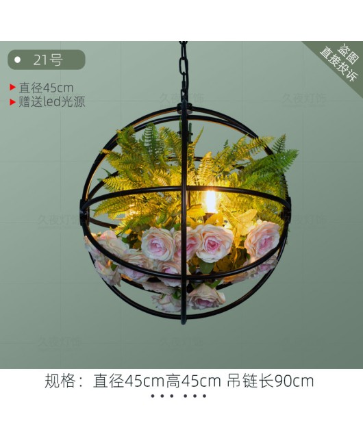 Industrial style retro walnut music restaurant bar plant flower pendant light creative green plant circular art pendant light