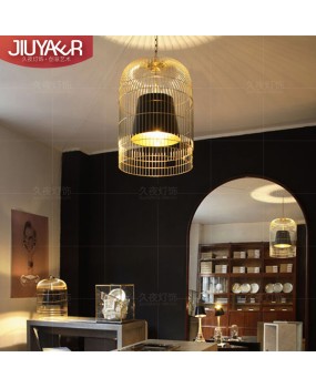 Iron birdcage pendant light, industrial style retro club restaurant, coffee shop, internet cafe, bar counter, golden decorative pendant light