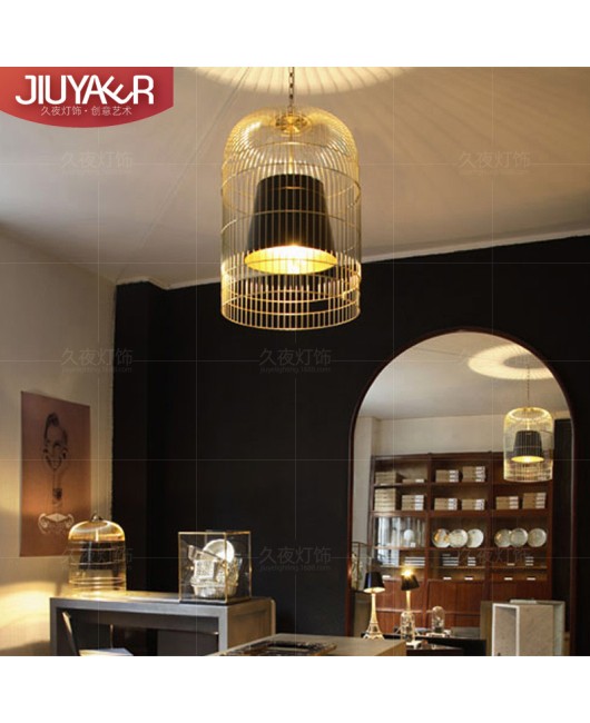 Iron birdcage pendant light, industrial style retro club restaurant, coffee shop, internet cafe, bar counter, golden decorative pendant light