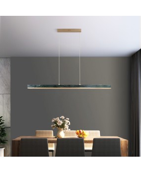 Full copper restaurant, one character marble pendant light, high-end light luxury dining table, island lighting, Nordic designer, long pendant light