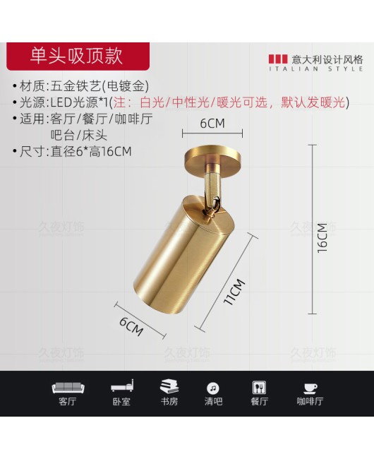 Nordic gold surface mounted spotlights, living room dining room ceiling lights, clothing store backgrounds, LED tracks, brass colored spotlights