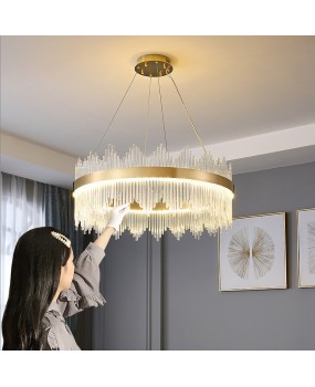 Light luxury pendant light, simple modern bedroom crystal lamp, post-modern crown lamp, whole house package, combined living room lamp