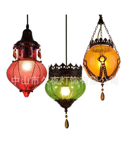 American retro colored glass chandelier creative theme Western restaurant aisle bar counter booth personalized diffuse coffee lighting fixtures