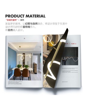 Nordic minimalist restaurant bar pendant light designer, artistic long dining table, personalized light tube, winding lines, musical notes, lighting fixtures