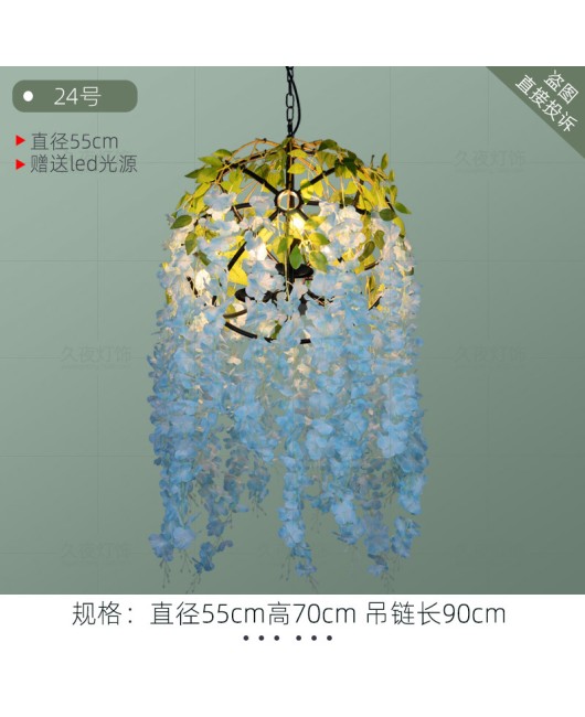 Industrial style retro walnut music restaurant bar plant flower pendant light creative green plant circular art pendant light