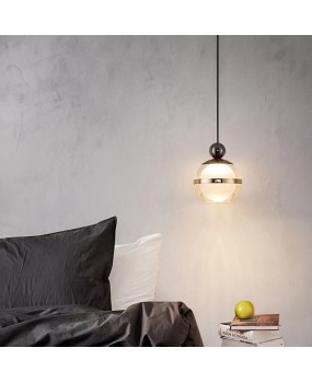 Nordic master bedroom amber single head round ball headboard pendant light, high-end modern and simple long line bar counter pendant light