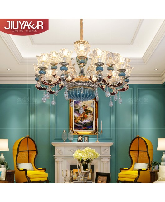 European style living room crystal chandelier, French style palace countryside villa retro ceramic chandelier, light luxury bedroom glass chandelier